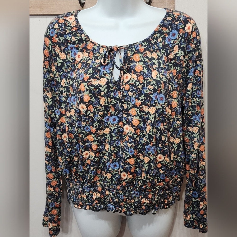 American Eagle Outfitters Floral Blouse Large Soft & Sexy Black Multucolor C489Z